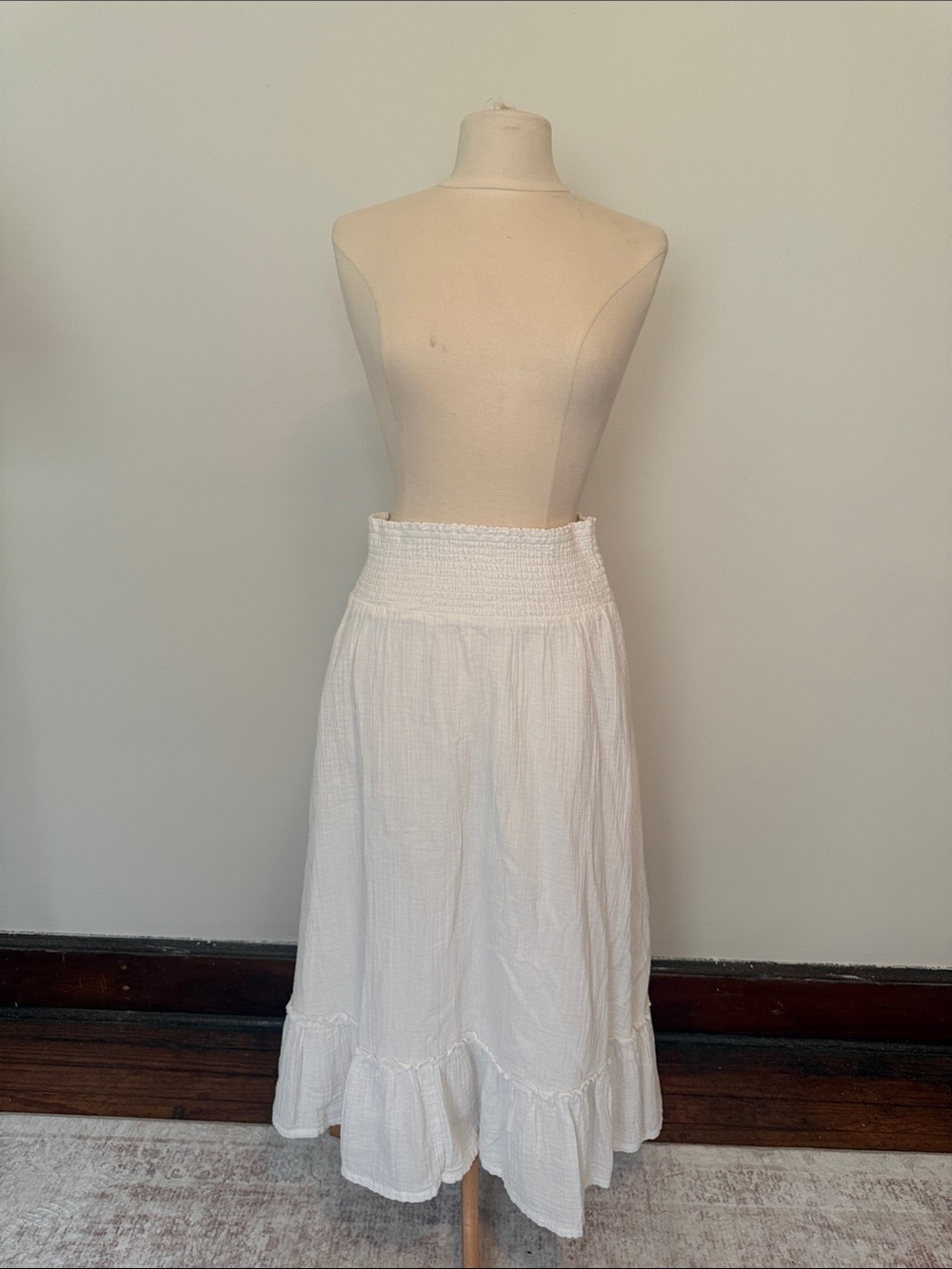 White Smocked Waist Midi Skirt - Women
